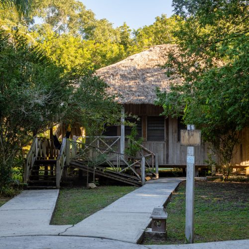 The exterior of a cabana at La Milpa.